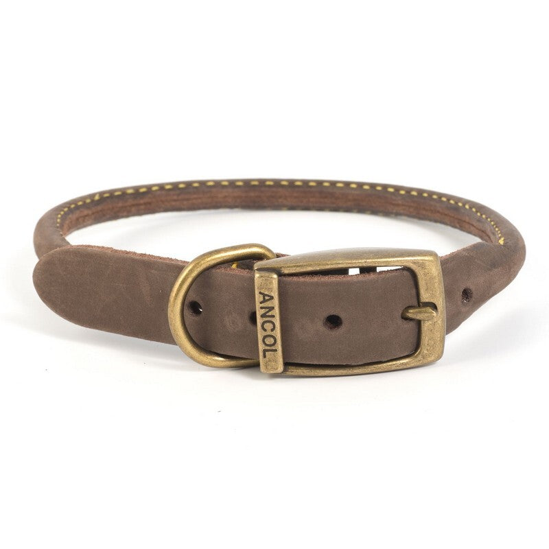 Ancol Timberwolf Round Sable Leather Dog Collar 39cm-48cm