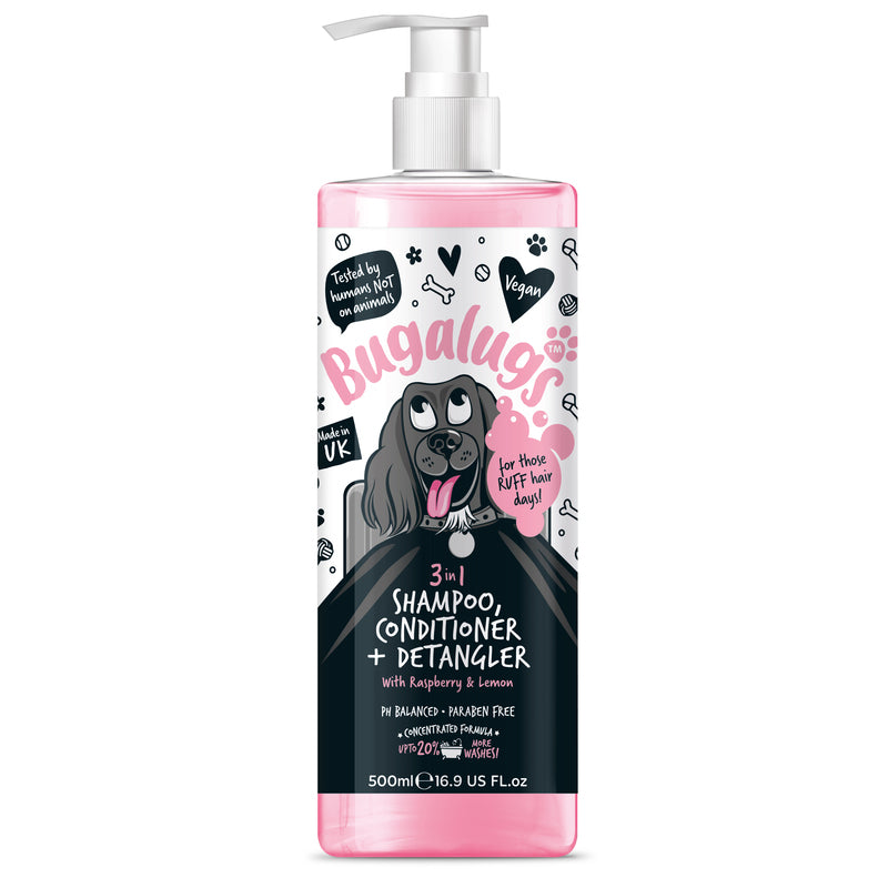 Bugalugs 3 in 1 Raspberry & Lemon Dog Shampoo & Conditioner & Detangler