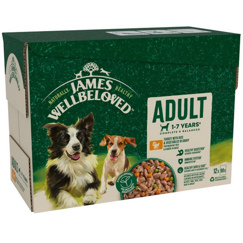 James Wellbeloved Adult Turkey in Gravy Pouches 90g x 12 x 4