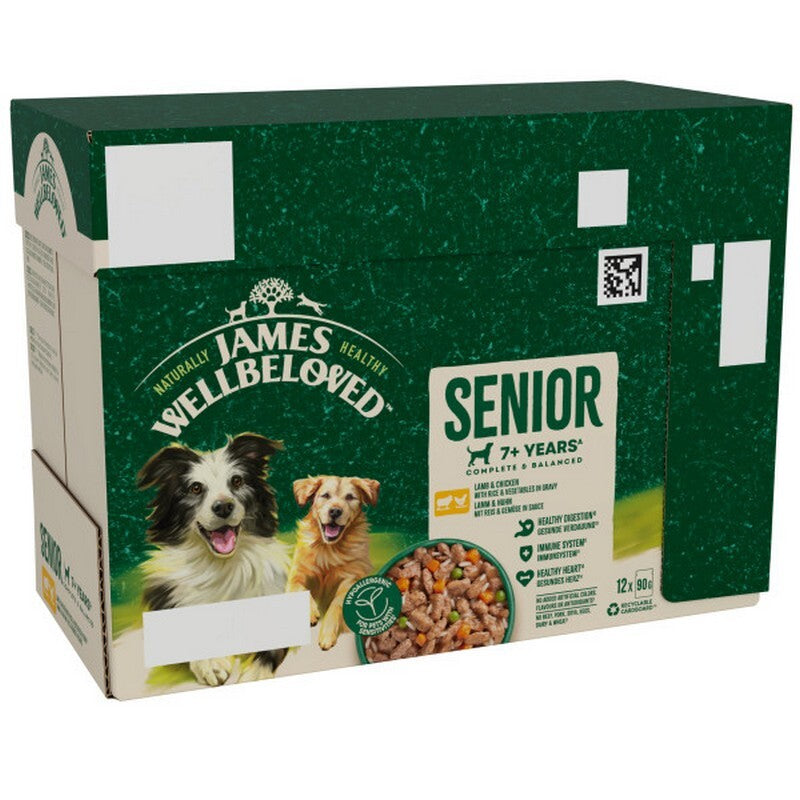 James Wellbeloved Senior Lamb & Chicken in Gravy Pouches 90g x 12 x 4