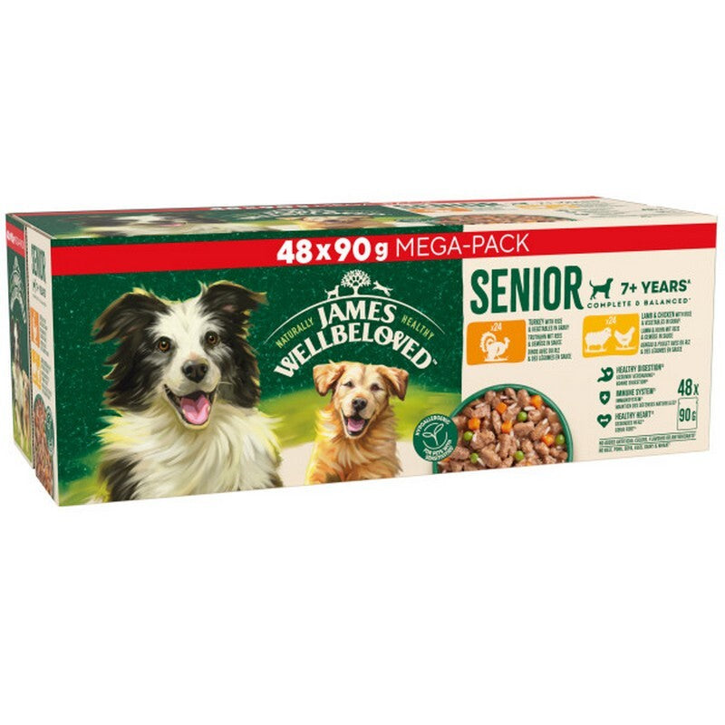 James Wellbeloved Senior Turkey, Lamb & Chicken in Gravy Pouches 90g x 48