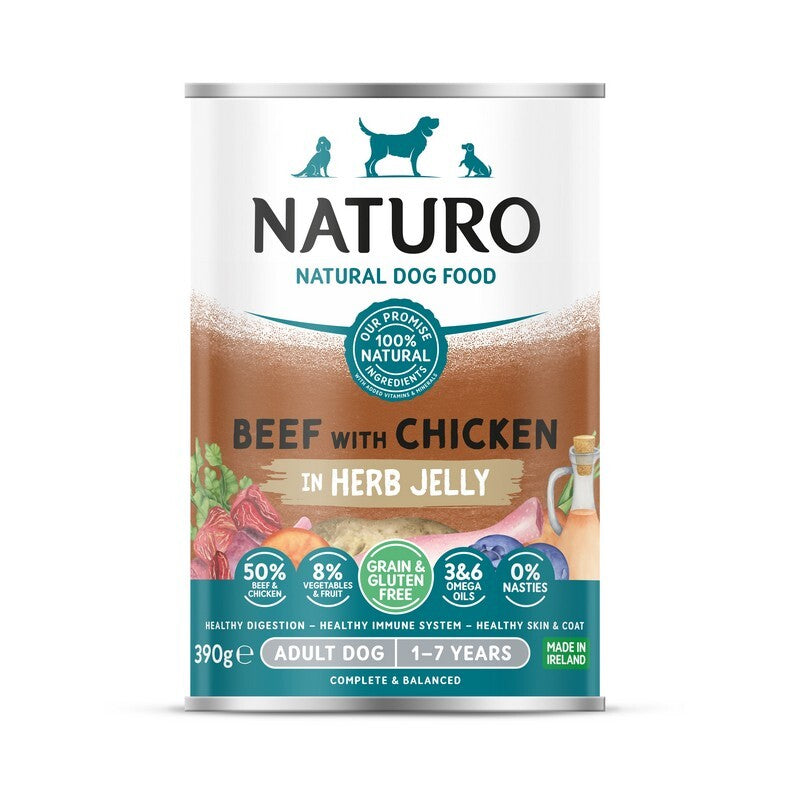 Naturo Adult Grain & Gluten Free Beef with Chicken in Herb Jelly 390g x 12