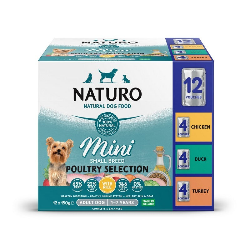 Naturo Adult Mini Variety with Rice & Veg Pouches 150g x 12 x 4