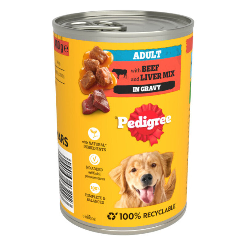 Pedigree Tins Beef Chunks in Gravy 400g x 12