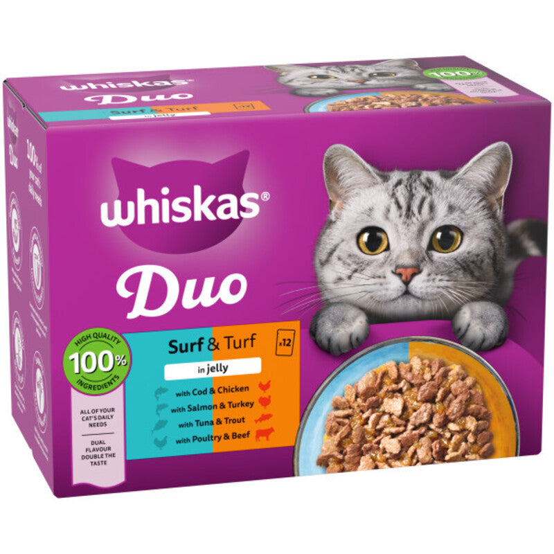 Whiskas Adult 1+ Duo Surf & Turf in Jelly 85g x 12 x 4