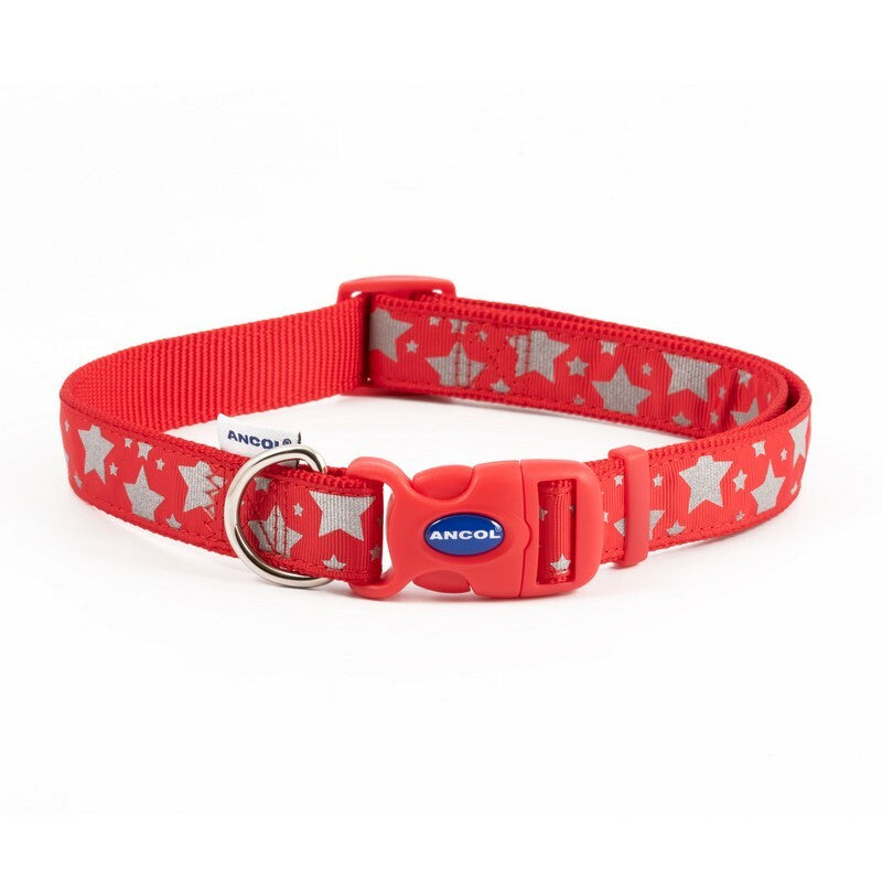 Ancol Stars Adjustable Reflective Red Dog Collar