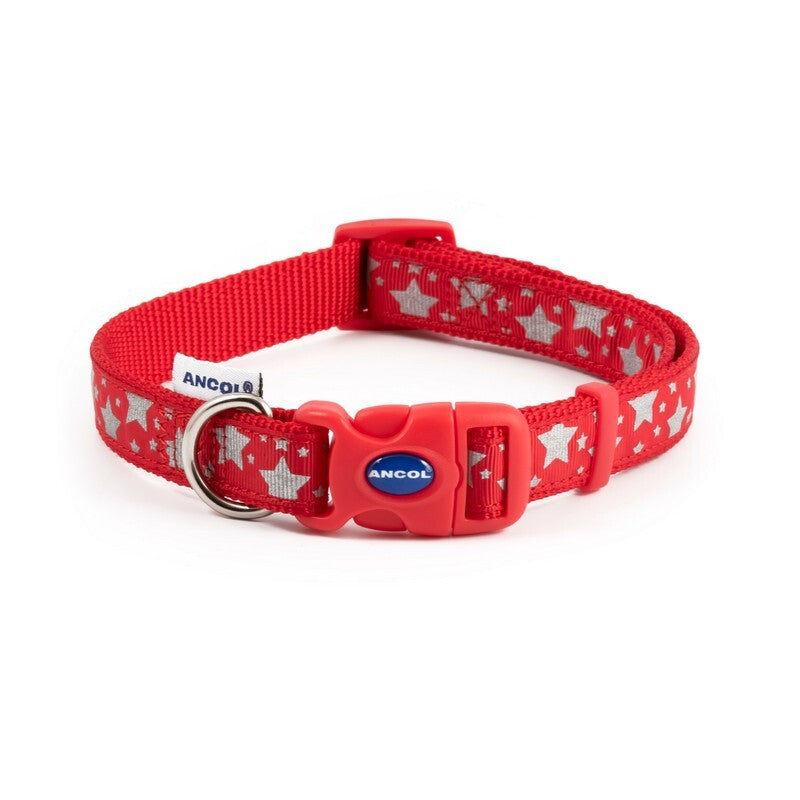 Ancol Stars Adjustable Reflective Red Dog Collar