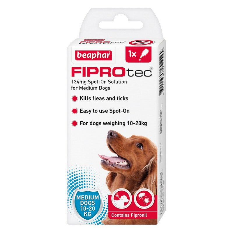 Beaphar FIPROtec Flea & Tick Spot On for Medium Dogs (10-20kg) pipette x 6