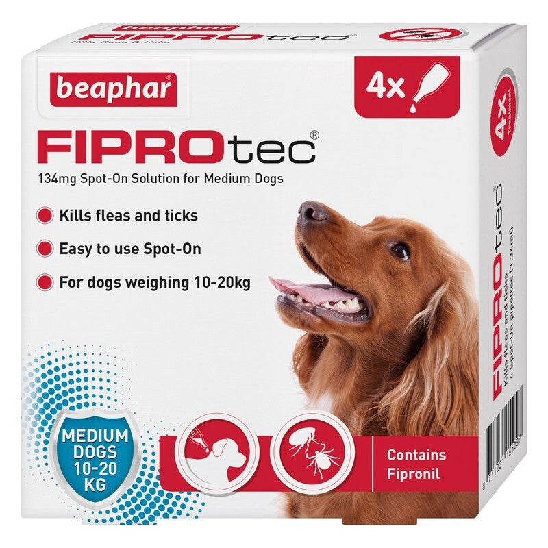 Beaphar FIPROtec Flea & Tick Spot On for Medium Dogs (10-20kg) pipette x 6