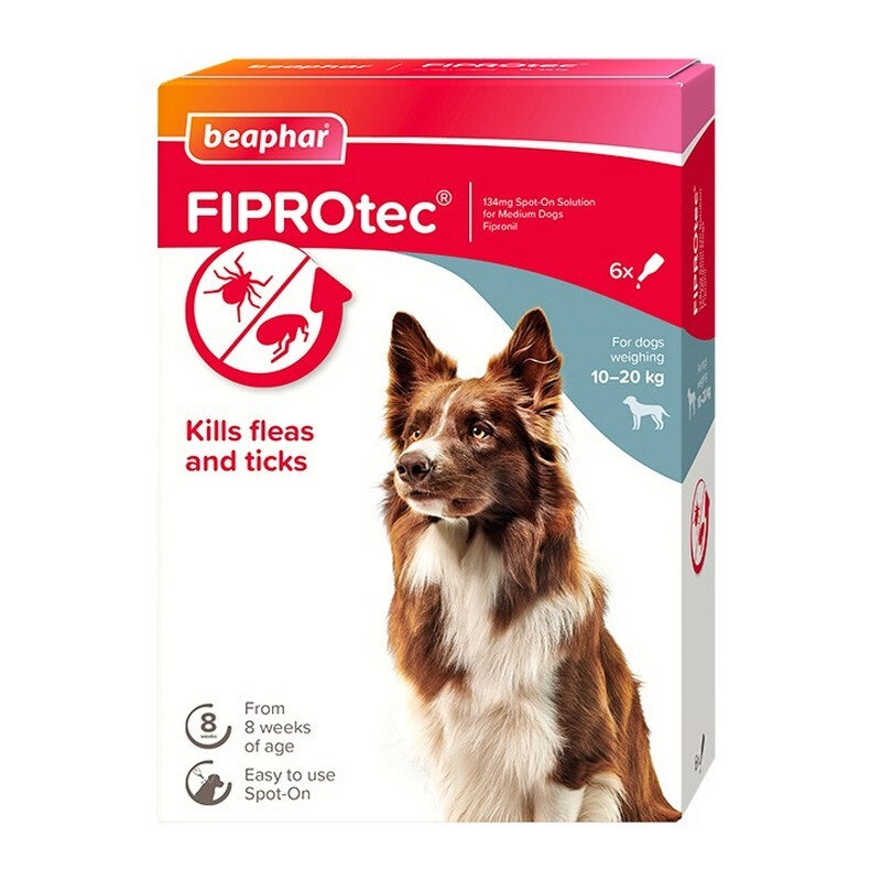 Beaphar FIPROtec Flea & Tick Spot On for Medium Dogs (10-20kg) pipette x 6