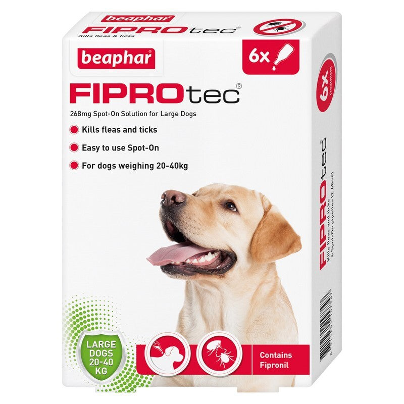 Beaphar FIPROtec Flea & Tick Spot On for Large Dogs (20-40kg) pipette x 6
