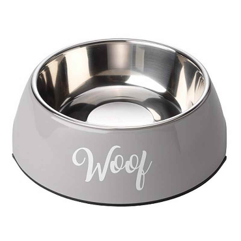House of Paws Woof 2 in 1 Grey Dog Bowl Large