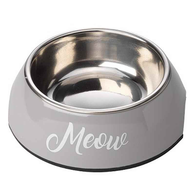 House of Paws Meow 2 in 1 Grey Cat Bowl