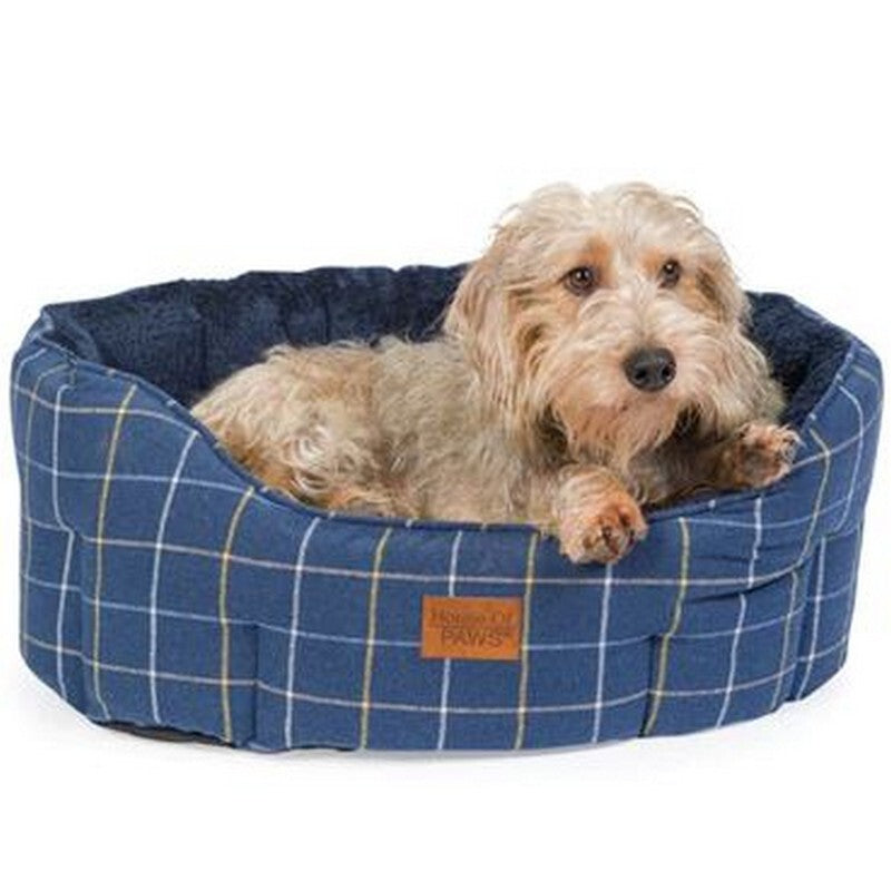 House of Paws Navy Check Tweed Oval Snuggle