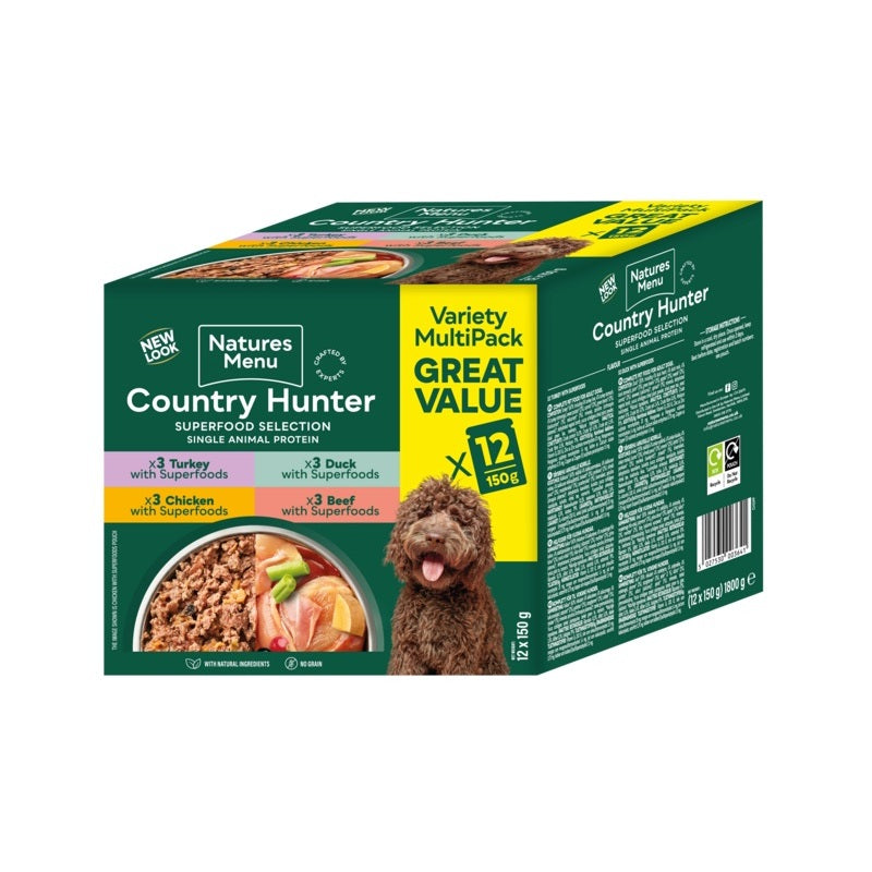 Natures Menu Country Hunter Superfood Selection for Dogs Pouches 150g x 12 x 3