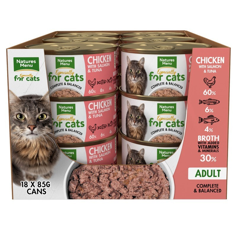 Natures Menu for Cats Adult Chicken with Salmon & Tuna Tins 85g x 18
