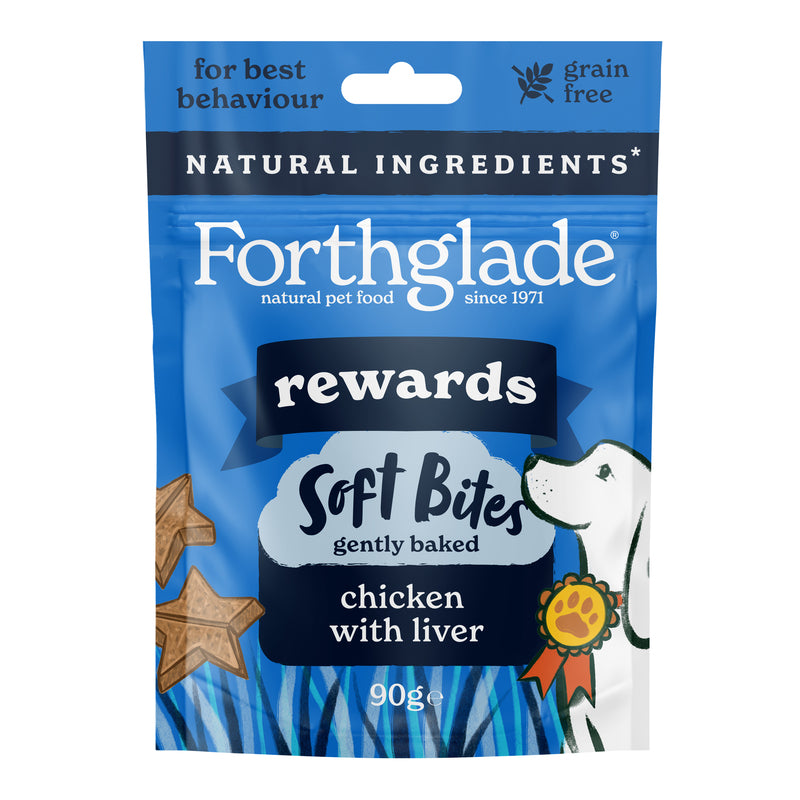 Forthglade Natural Soft Bites Rewards Grain Free Chicken with Liver Treats 90g x 8