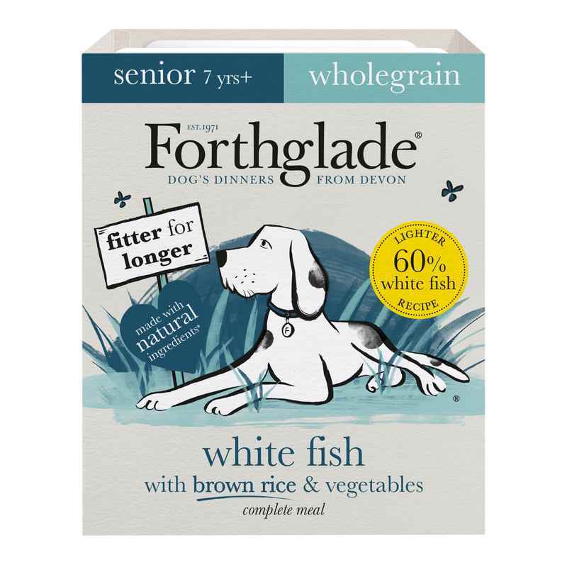 Forthglade Senior Complete Wholegrain White Fish Brown Rice & Veg Trays 395g x 18