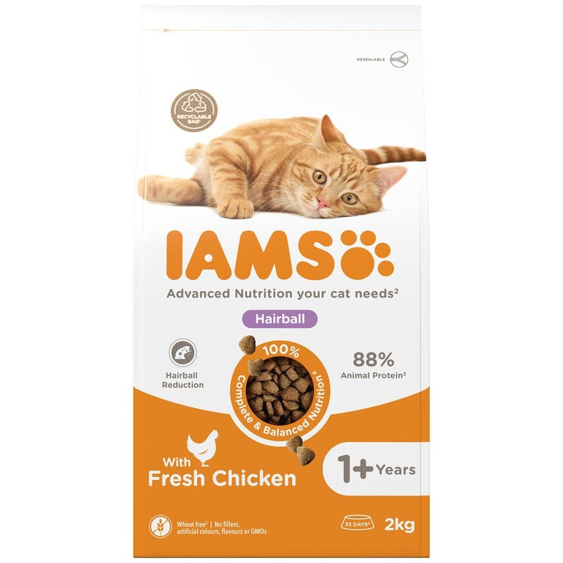 Iams Cat Adult Hairball Chicken 2kg x 2