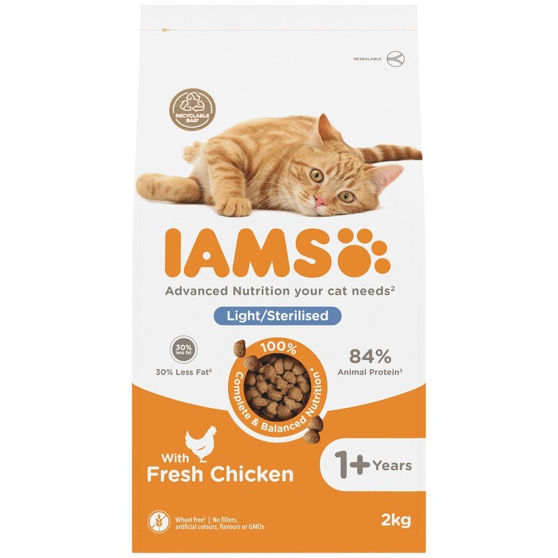 Iams Cat Adult Light in Fat/Sterilised with Chicken 2kg x 2