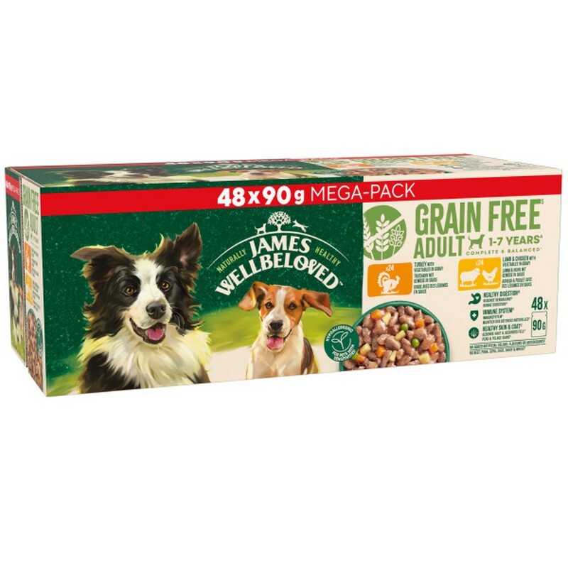 James Wellbeloved Adult Grain Free Turkey, Lamb & Chicken in Gravy 90g x 48
