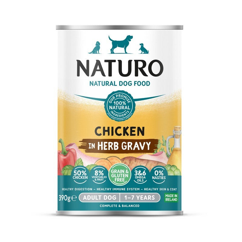 Naturo Adult Grain & Gluten Free Chicken in Herb Gravy Tins 390g x 12