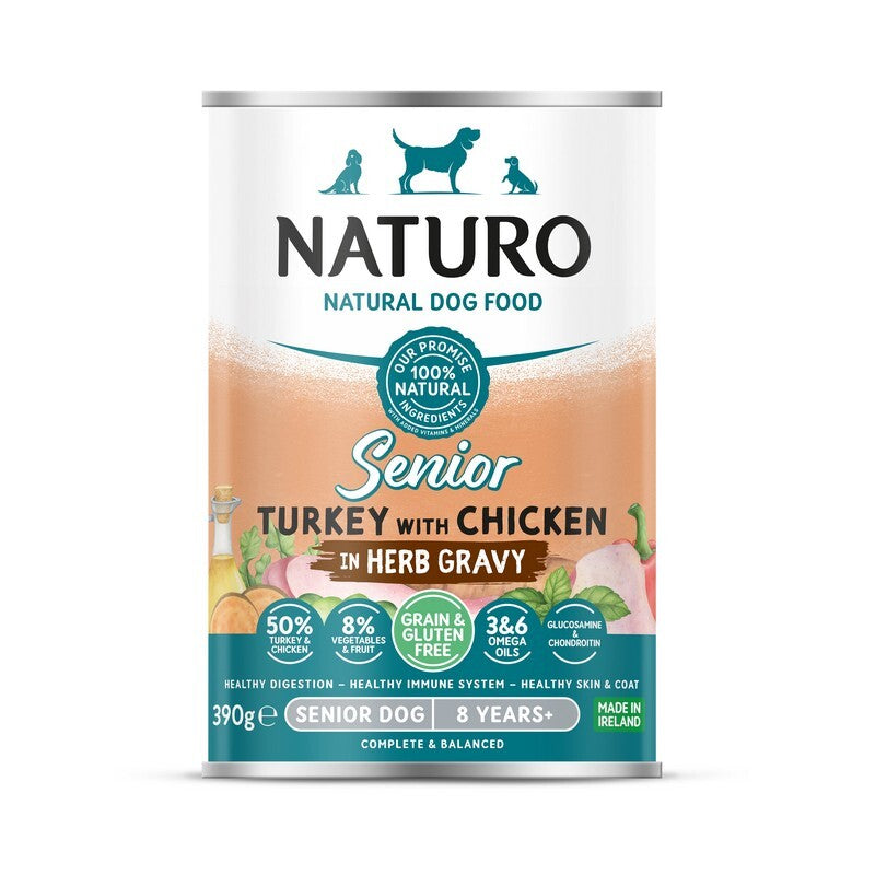 Naturo Senior Grain & Gluten Free Turkey with Chicken in Herb Gravy Tins 390g x 12