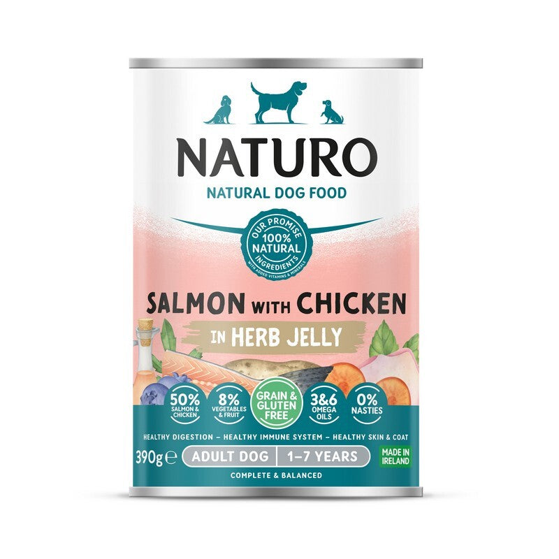 Naturo Adult Grain & Gluten Free Salmon with Chicken in Herb Jelly Tins 390g x 12