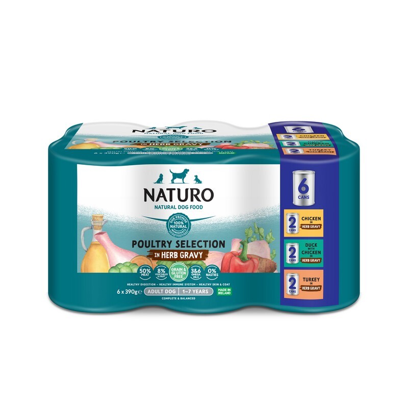 Naturo Adult Grain & Gluten Free Variety in Herb Gravy Tins 390g x 6 x 4