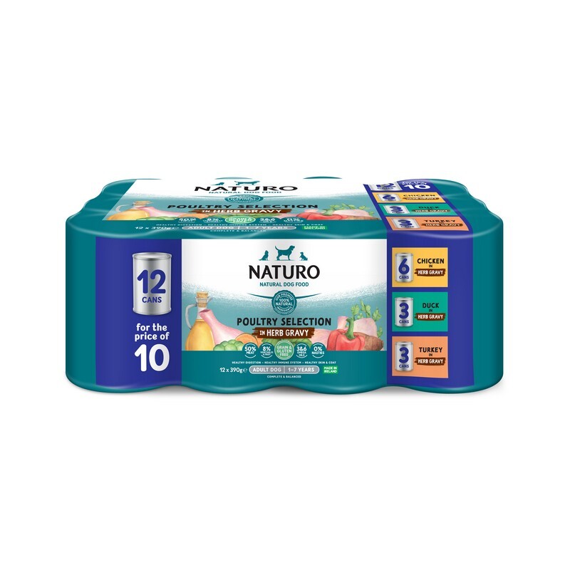 Naturo Adult Grain & Gluten Free Variety in Herb Gravy Tins 390g x 12 for 10