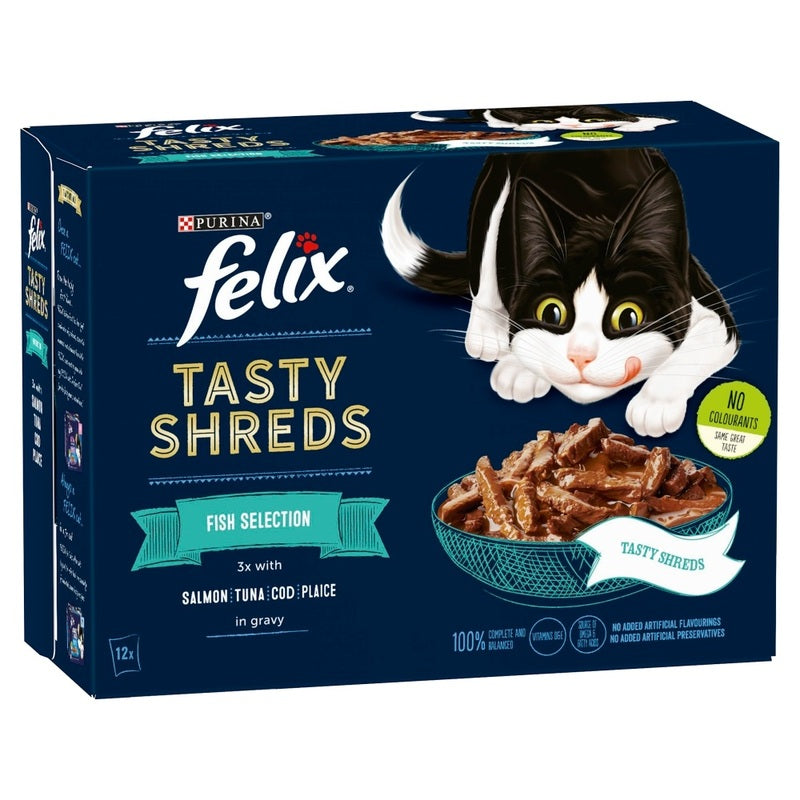 Felix Pouches Tasty Shreds Fish Selection in Gravy 80g x 12 x 4