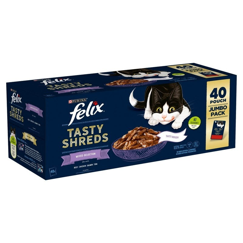 Felix Tasty Shreds Mixed Selection in Gravy Pouches 80g x 40