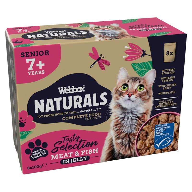 Webbox Naturals Cat Senior 7+ Mixed in Jelly Pouches 100g x 8 x 7