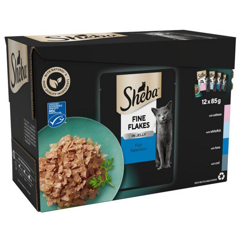 Sheba Fine Flakes Fish Collection in Jelly 85g x 12 x 4