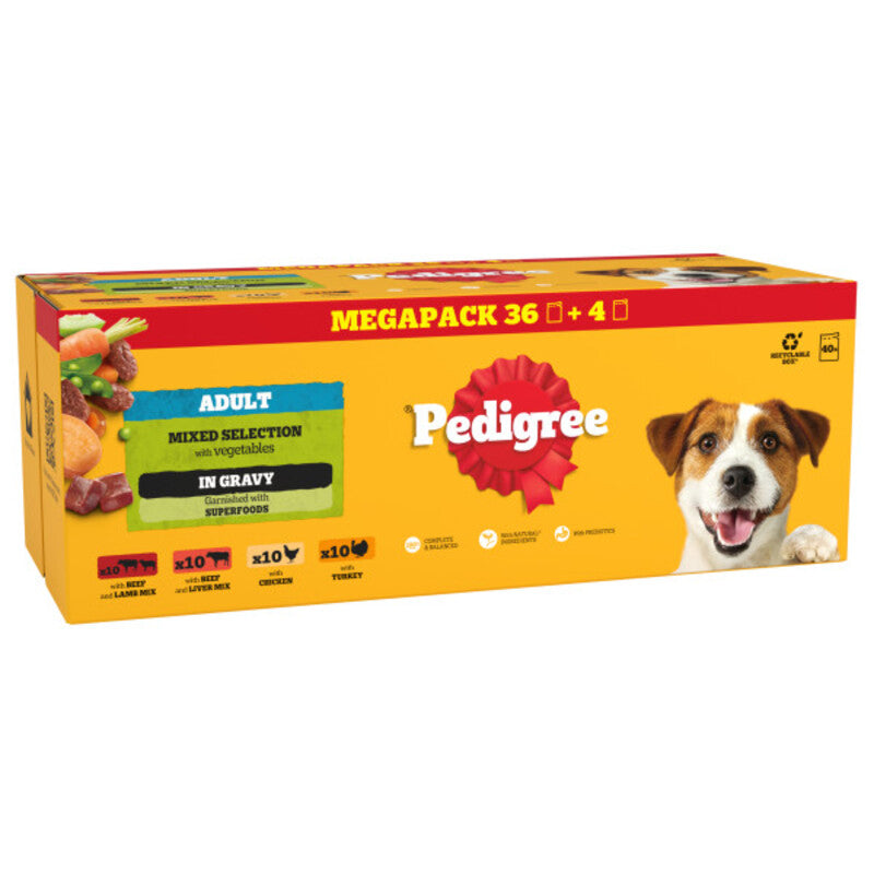 Pedigree Mixed Selection Adult in Gravy Pouches Mega Pack 100g x 40 for 36