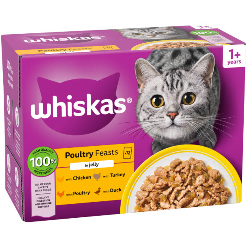 Whiskas Adult 1+ Poultry Feasts in Jelly Pouches 85g x 12 x 4