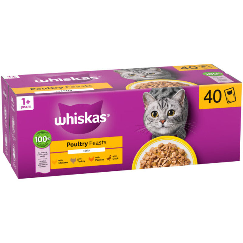 Whiskas Adult 1+ Poultry Feasts in Jelly Pouches 85g x 40