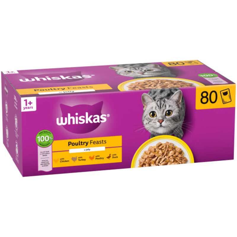 Whiskas Adult 1+ Poultry Feasts in Jelly Pouches 85g x 80