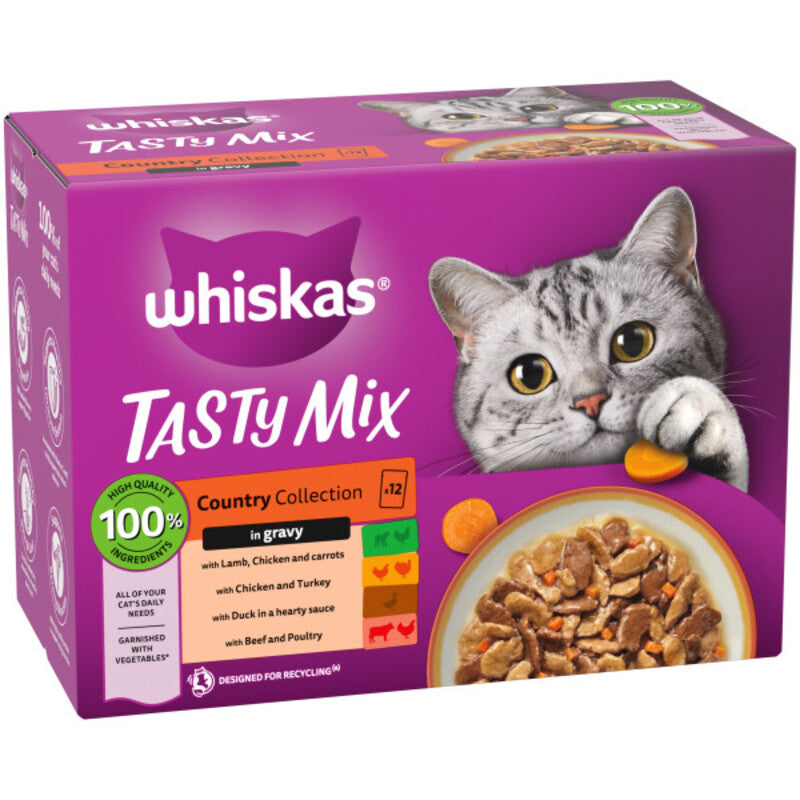 Whiskas Adult 1+ Tasty Mix Country Collection in Gravy 85g x 12 x 4
